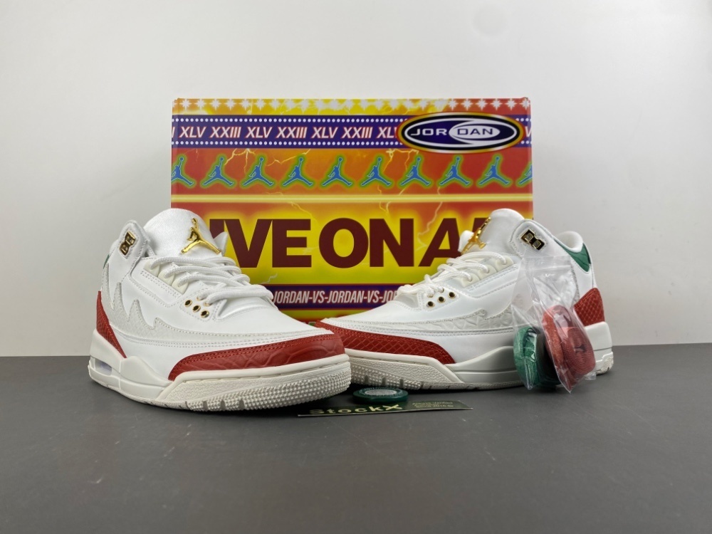 Jordan 3 reps Jordan vs Jordan white red gold batch