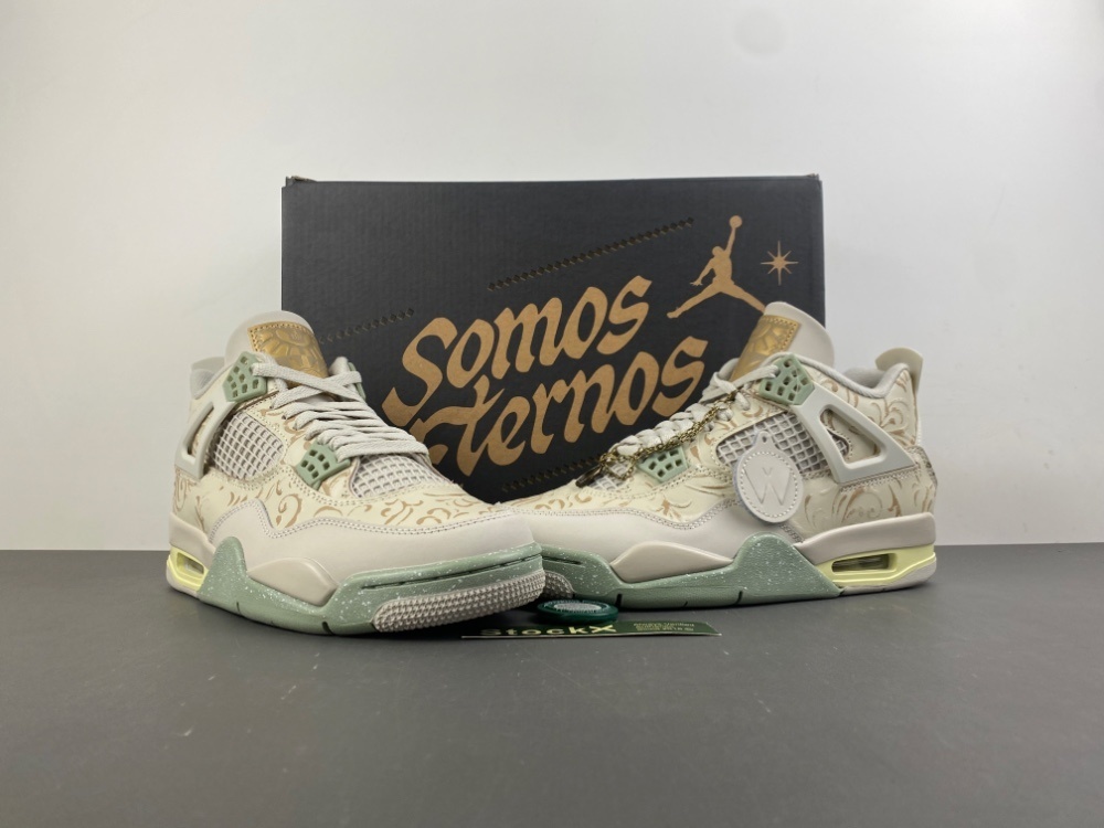 Jordan 4 reps Somos Eternos cream mint gold