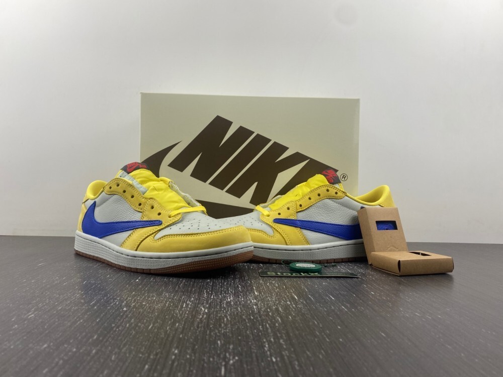 Travis Scott Jordan 1 Low rep yellow blue reversed swoosh Cactus Jack LJR batch